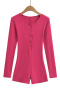 pure color stretch single breasted crew neck slim casual playsuit size run small_Black_Gray_Magenta