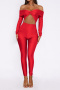 sexy slight stretch 6-colors solid color one-shoulder tight hollow jumpsuit_Black_Pink_Red