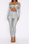 sexy slight stretch 6-colors solid color one-shoulder tight hollow jumpsuit_Black_Pink_Red_Magenta_Brown_Silver