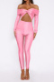 sexy slight stretch 6-colors solid color one-shoulder tight hollow jumpsuit_Black_Pink