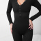 autumn high stretch new stylish simple buttons casual ribbed knit jumpsuit_Black