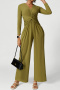 stylish slight stretch 5-colors solid color twist pocket jumpsuit_Black_Red_Yellow_Dark Green