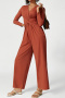 stylish slight stretch 5-colors solid color twist pocket jumpsuit_Black_Red
