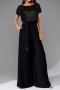 stylish plus size non-stretch 5 colors sequins with belt loose wide-leg jumpsuit_Black