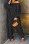 casual plus size non-stretch solid color one-shoulder loose jumpsuit_Black
