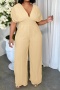 stylish plus size 3 colors non-stretch v-neck backless pleated jumpsuit_Magenta_Yellow_Beige