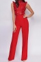 sexy plus size slight stretch stitching lace crew neck jumpsuit_Black_White_Red