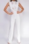sexy plus size slight stretch stitching lace crew neck jumpsuit_Black_White