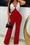 stylish plus size slight stretch contrast color sling slim jumpsuit_Black_Red