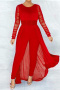 high quality stylish plus size slight stretch long mesh hem jumpsuit_Red