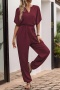 casual non-stretch plain color short sleeve jumpsuit_Black_Rose Red
