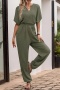 casual non-stretch plain color short sleeve jumpsuit_Black_Rose Red_Dark Green
