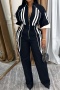 new stylish plus-size high stretch patchwork contrast dralon zip-up jumpsuits_Black