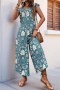 casual bohemian style non-stretch floral printing 3 colors wide-leg jumpsuit_Green_Blue
