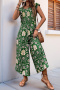 casual bohemian style non-stretch floral printing 3 colors wide-leg jumpsuit_Green