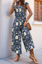 casual bohemian style non-stretch floral printing 3 colors wide-leg jumpsuit_Green_Blue_Dark Blue