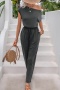 stylish non-stretch pure color oblique shoulder drawstring jumpsuit_Black_Dark Gray