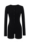 casual slight stretch 4 colors crew neck solid color playsuit(size run small)_Black