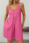 casual slight stretch 6-colors simple solid color sling loose playsuit_Black_Magenta