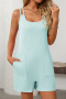 casual slight stretch 5-colors simple solid color sling loose playsuit_Black_Gray_Pink_Aqua Green