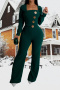 casual plus size non-stretch solid color button decor slim jumpsuit_Black_Red_Dark Green