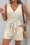 casual non-stretch stripe print 6 colors v-neck sleeveless with belt playsuit_Gray_Pink_Green_Sky Blue_Blue_Khaki