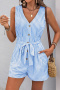 casual non-stretch stripe print 6 colors v-neck sleeveless with belt playsuit_Gray_Pink_Green_Sky Blue