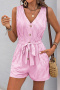 casual non-stretch stripe print 6 colors v-neck sleeveless with belt playsuit_Gray_Pink