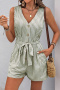 casual non-stretch stripe print 6 colors v-neck sleeveless with belt playsuit_Gray_Pink_Green