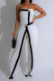 stylish plus size slight stretch tube top slim contrast color jumpsuit_Black_White