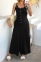 casual non-stretch tatting 3 colors single-breasted wide-leg jumpsuit_Black