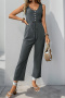 casual non-stretch 5 colors solid color crew neck button jumpsuit_Black_Dark Gray