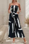 casual non-stretch tube design batch printing jumpsuit_Black