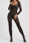 sexy slight stretch see-through lace square neck jumpsuit_Black
