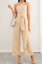 casual non-stretch solid color backless jumpsuit_Black_Beige
