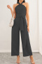 casual non-stretch solid color backless jumpsuit_Black