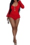 stylish plus-size slight stretch solid color lace long sleeves hollow playsuits_Black_Red