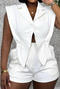 casual plus size non-stretch suit collar solid color playsuit new add colors_White