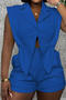casual plus size non-stretch suit collar solid color playsuit new add colors_White_Pink_Red_Blue