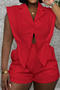 casual plus size non-stretch suit collar solid color playsuit new add colors_White_Pink_Red