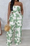 casual plus size non-stretch contrast color printing tube design hollow jumpsuit_Magenta_Light Green