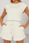 casual plus size slight stretch solid color drawstring playsuit_Black_White