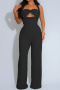 sexy plus size slight stretch 4 colors weave halter-neck design jumpsuit_Black