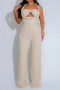 sexy plus size slight stretch 4 colors weave halter-neck design jumpsuit_Black_White_Light Green_Beige