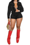 casual plus size stretch denim 4 colors lapel playsuit_Black