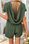 stylish non-stretch tatting 4 colors backless v-neck pocket playsuit_Black_Red_Dark Green