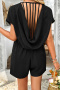 stylish non-stretch tatting 4 colors backless v-neck pocket playsuit_Black