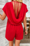 stylish non-stretch tatting 4 colors backless v-neck pocket playsuit_Black_Red