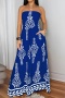 stylish plus size non-stretch tatting positioning print tube wide-leg jumpsuit_Black_Blue