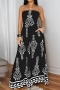 stylish plus size non-stretch tatting positioning print tube wide-leg jumpsuit_Black